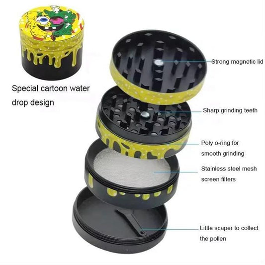 SpongeBob Herb Grinder 50mm – 4-Piece Metal Grinder with Kief Catcher & Pollen Scraper | Buy Online Kenya Certified Puffs