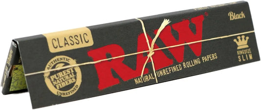 Raw King Size Rolling Papers Box - Natural Unrefined Hemp Papers Certified Puffs