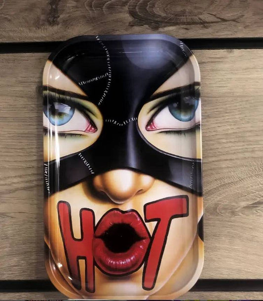Hot Cat Woman XL rolling tray by Certified Puffs featuring a colorful cartoon design, measuring 10.5 inches.