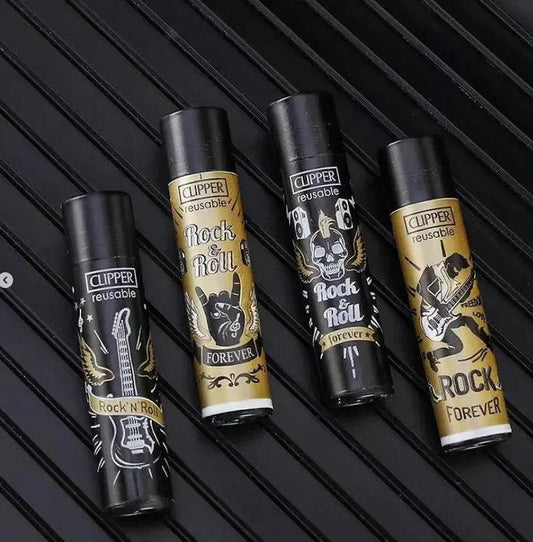 Certified Puffs Clipper Refillable Lighter with metal body and adjustable flame, shown with ignited flame in a close-up view.
