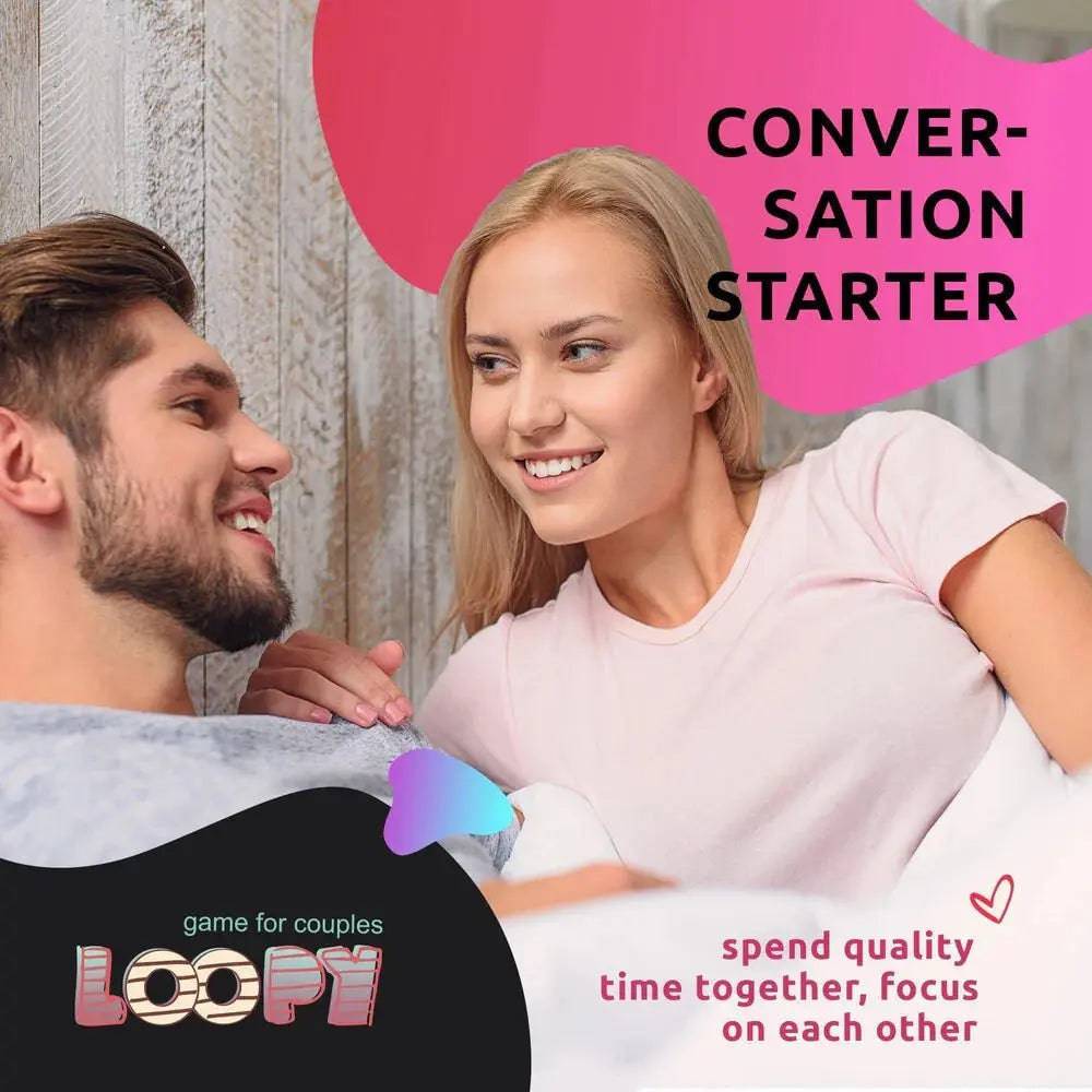 Couples playing the Loopy Game for Couples by Certified Puffs, a romantic card game designed for date nights.