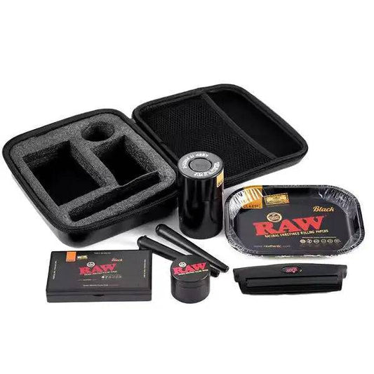Certified Puffs RAW Design 6-in-1 gift set with various items arranged in a stylish display.
