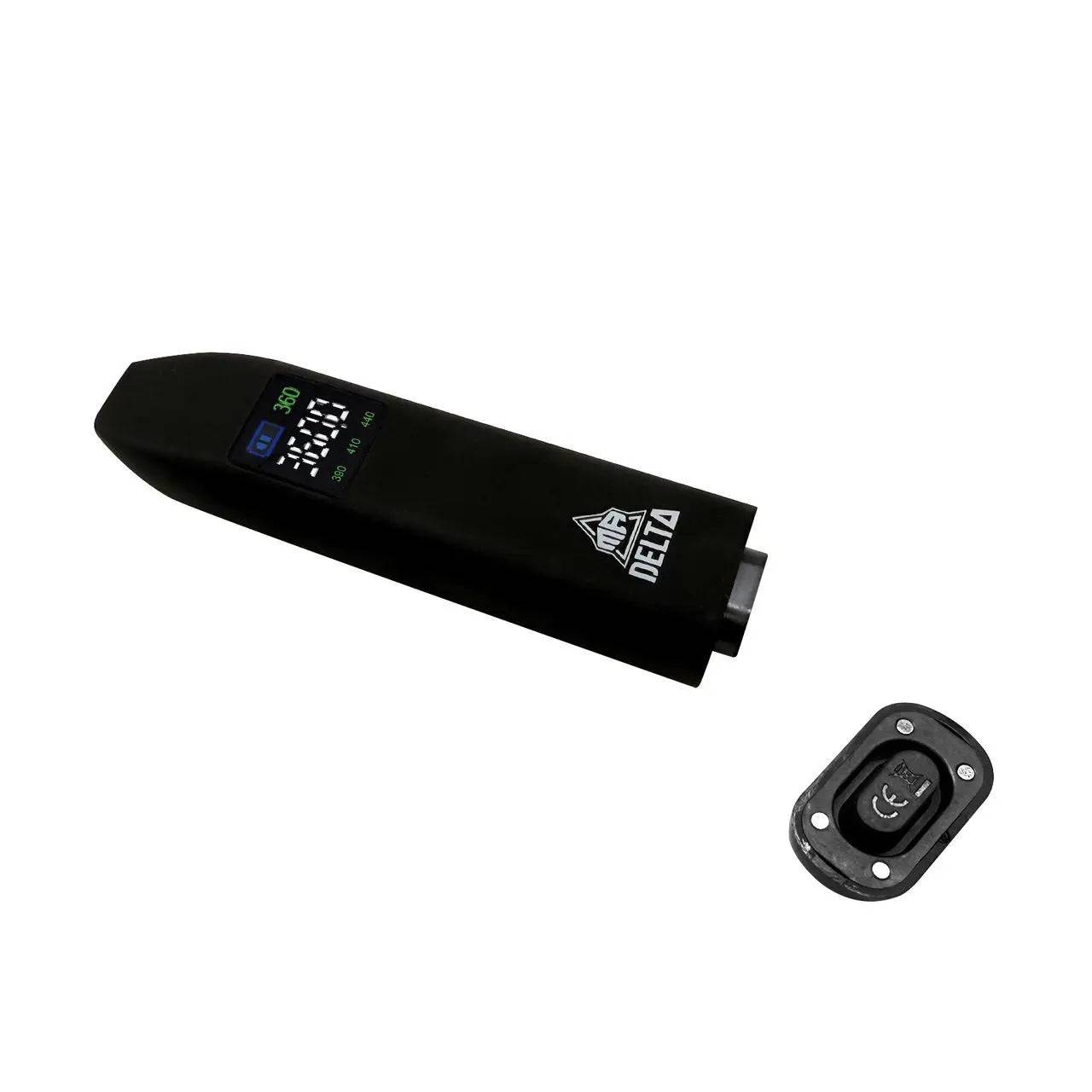 Certified Puffs Mr. Delta Flower Boy PRO portable dry herb vaporizer with a sleek black design and digital display.