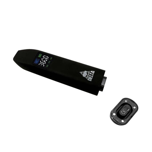 Certified Puffs Mr. Delta Flower Boy PRO portable dry herb vaporizer with a sleek black design and digital display.