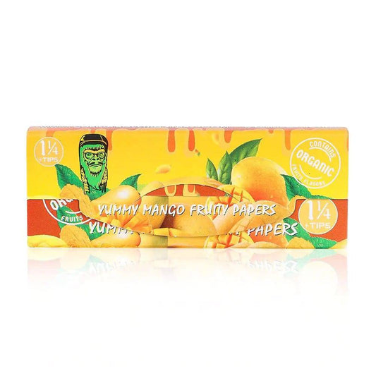 Organic Mango Cherry Watermelon flavored rolling papers by Certified Puffs, with colorful packaging and rolled papers visible.