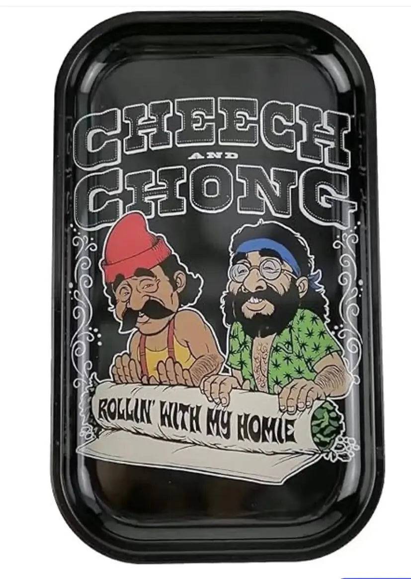 Large metal Cheech & Chong XL rolling tray by Certified Puffs, featuring colorful Kenya-themed design for smoking accessories.