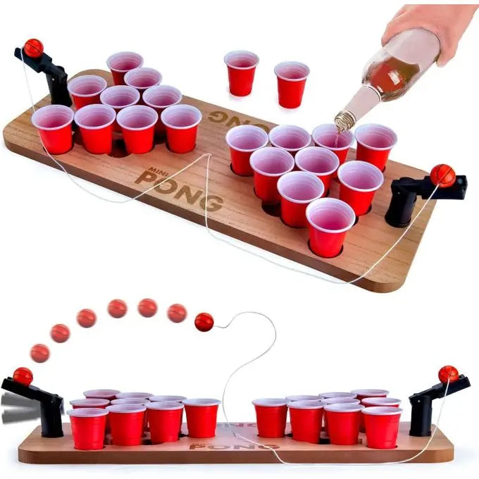 Mini Beer Pong Game - Premium Wooden Drinking Game Party Set Certified Puffs