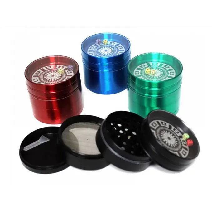 Certified Puffs 63mm metal dice herb grinder with textured surface and multiple grinding chambers, ideal for herbs and spices.