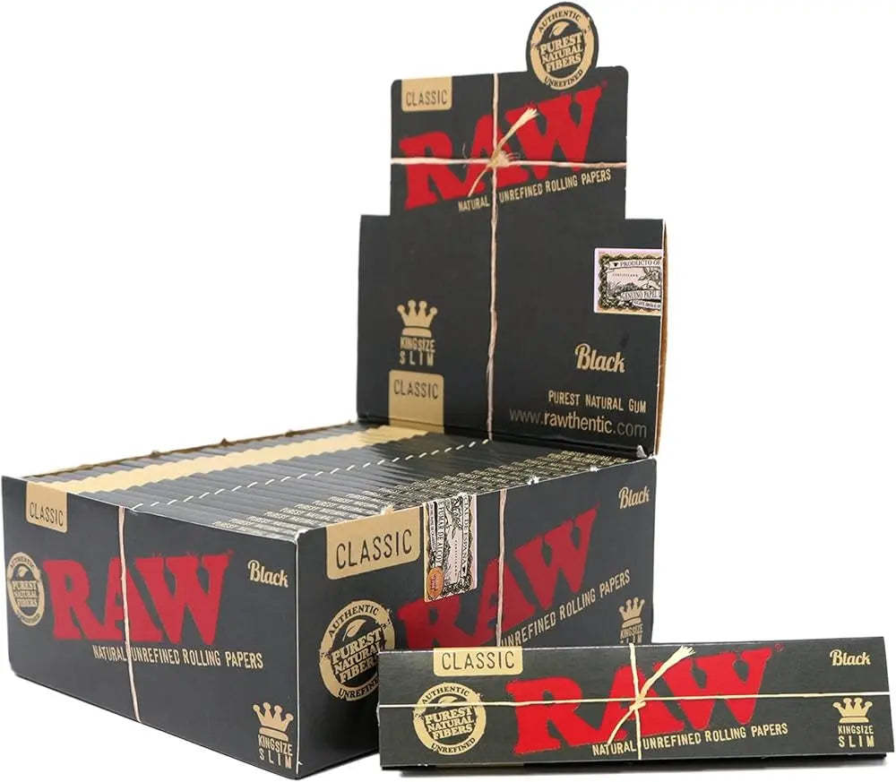 Raw King Size Rolling Papers Box - Natural Unrefined Hemp Papers Certified Puffs