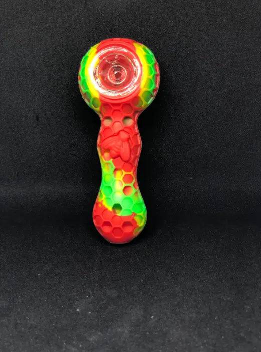 Silicone bee-shaped hand pipe by Certified Puffs for tobacco smoking, featuring a durable, colorful bee design.