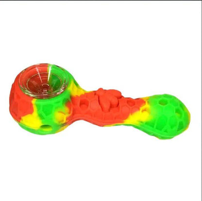 Silicone bee-shaped hand pipe by Certified Puffs, durable tobacco smoking pipe with detailed bee design and smooth finish.