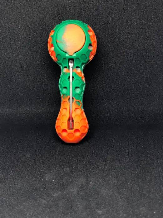 Silicone bee-shaped tobacco pipe from Certified Puffs, durable hand pipe for smoking, with detailed bee design and vibrant colors.