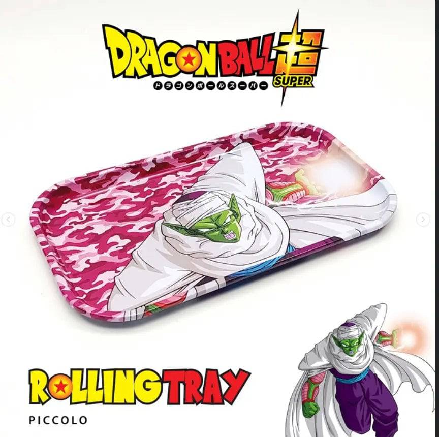 Large metal rolling tray with colorful multi-design pattern, branded Certified Puffs, used for rolling and organizing smoking accessories.
