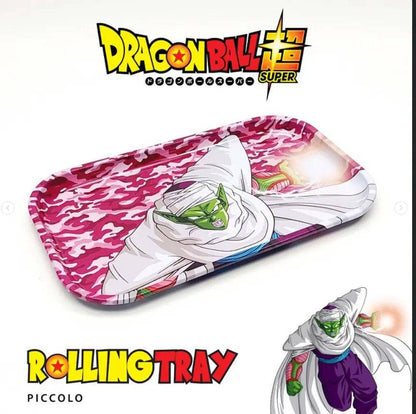 Large metal rolling tray with colorful multi-design pattern, branded Certified Puffs, used for rolling and organizing smoking accessories.
