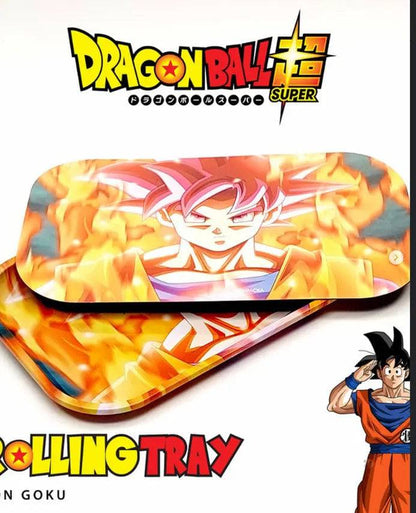 XL Dragon Ball Z rolling tray featuring Super Saiyan Goku and Vegeta design by Certified Puffs, with vibrant anime-inspired artwork.