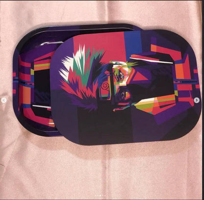 Naruto-themed metal rolling tray with raised edges, designed for smoking accessories, by Certified Puffs.