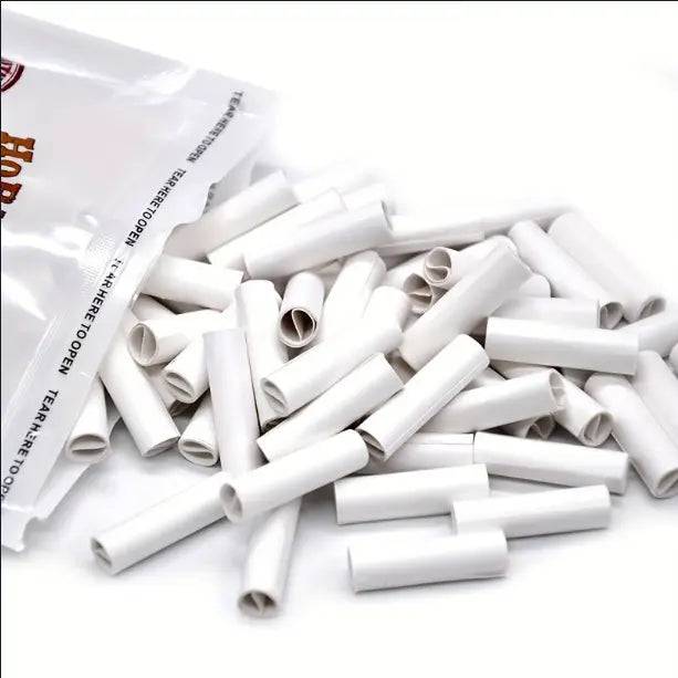 Brown organic HORNET Ø 7 Slim pre-rolled cigarette tips by Certified Puffs, shown in a pack of 100 tips.