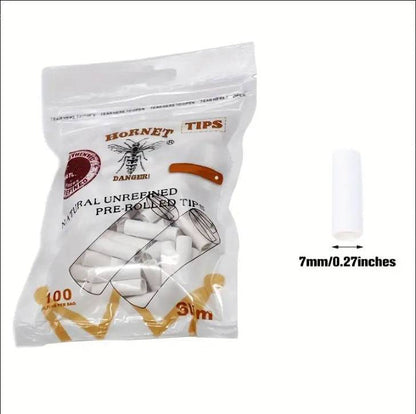 Brown organic HORNET Ø 7 Slim pre-rolled cigarette tips from Certified Puffs, 100 tips per pack, shown in the image.