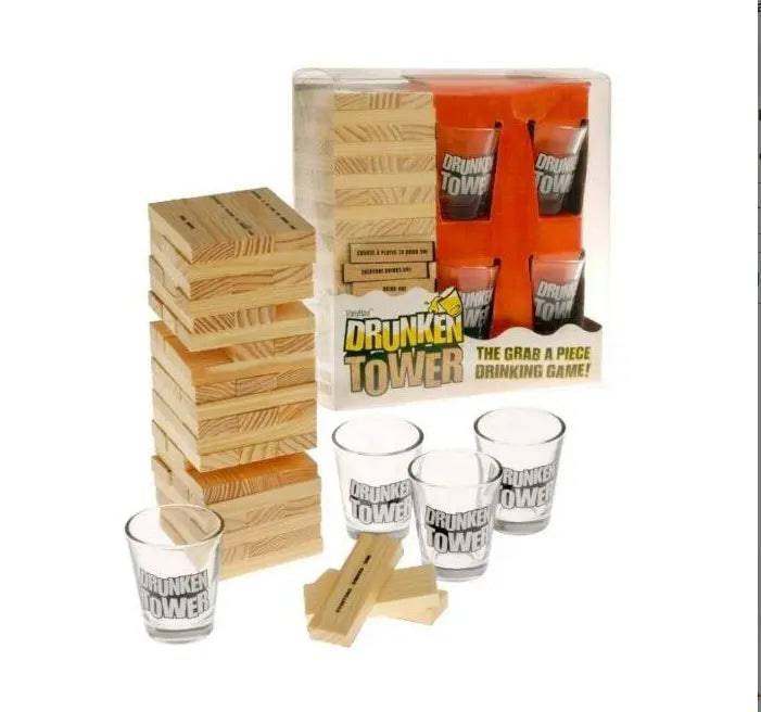 Certified Puffs Drunken Tower Jenga Edition adult drinking game with wooden blocks for party fun.