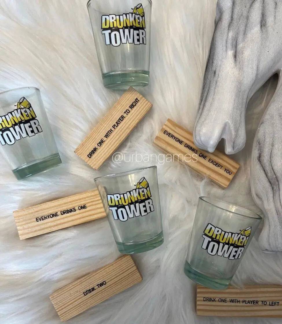 Certified Puffs Drunken Tower Jenga Edition adult drinking game with wooden blocks and themed design for party fun.