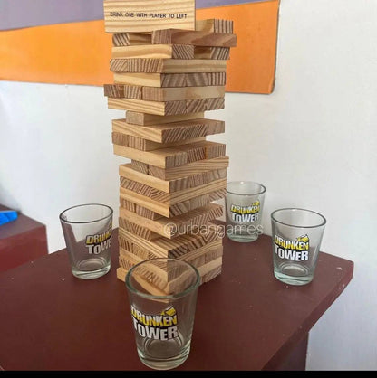 Certified Puffs Drunken Tower Jenga Edition adult drinking game with wooden blocks for fun party entertainment.