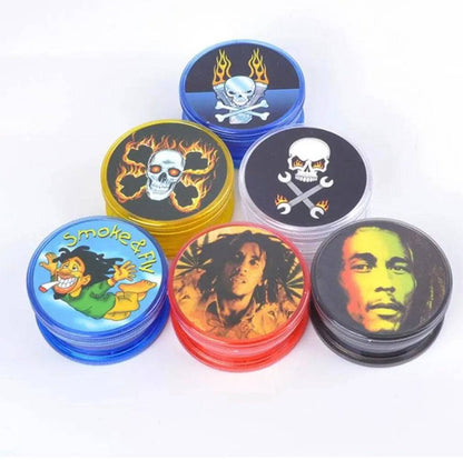 Plastic herb grinder with 60mm size, featuring multiple compartments and sharp teeth for efficient herb grinding, by Certified Puffs.