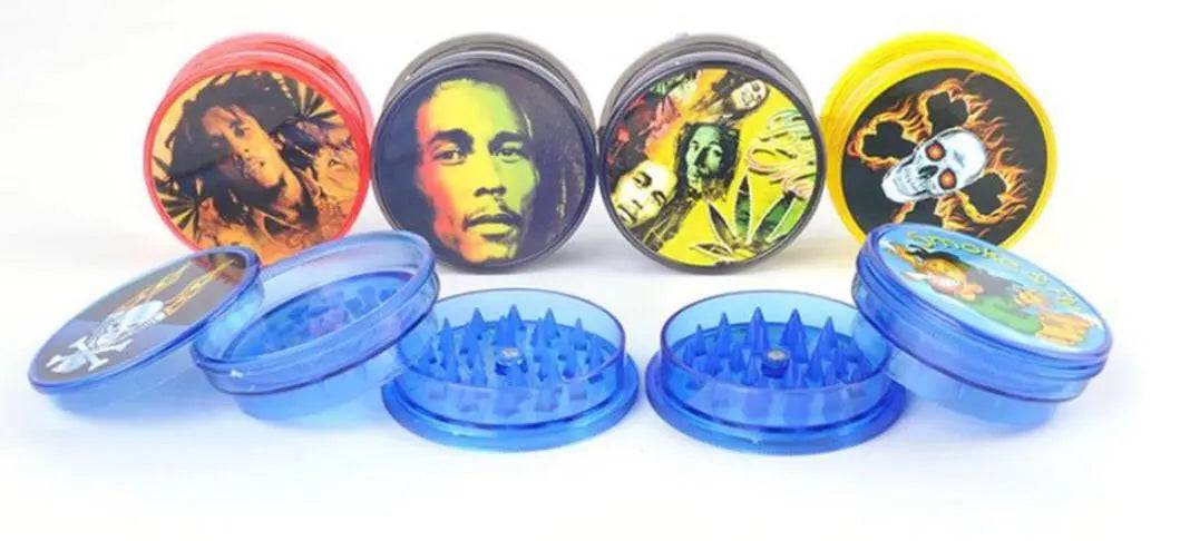 Plastic herb grinder with 60mm diameter from Certified Puffs, showing the multi-piece design and grinding teeth.