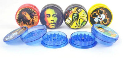 Plastic herb grinder with 60mm diameter from Certified Puffs, showing the multi-piece design and grinding teeth.