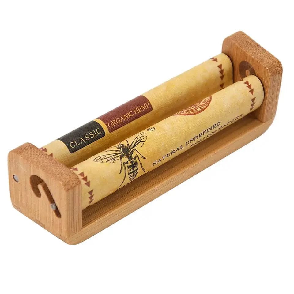 Certified Puffs Hornet Bamboo Rolling Machine 1 1/4, natural portable roller for rolling cigarettes or herbs.