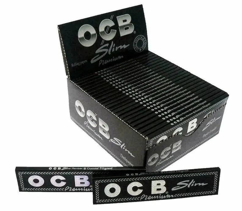 OCB Black Premium King Size Slim Rolling Papers box by Certified Puffs, ultra thin and designed for smooth rolling.