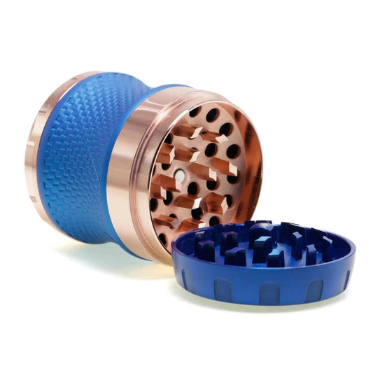 Large 63mm metal herb grinder by Certified Puffs, premium 4-piece XL herb grinder with sharp teeth and a storage compartment.