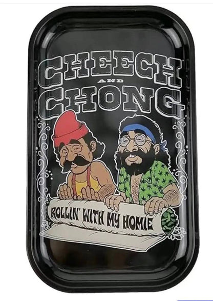 Large metal Cheech & Chong XL rolling tray by Certified Puffs, featuring colorful Kenya-themed design for smoking accessories.
