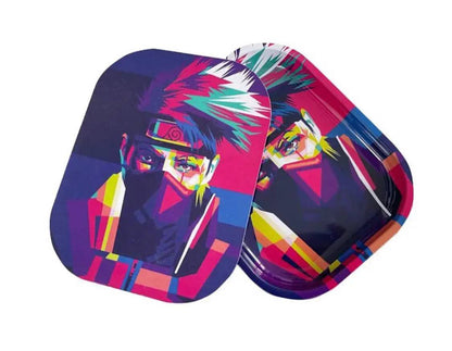Naruto-themed metal rolling tray with raised edges by Certified Puffs, featuring colorful Naruto character design and detailed artwork.