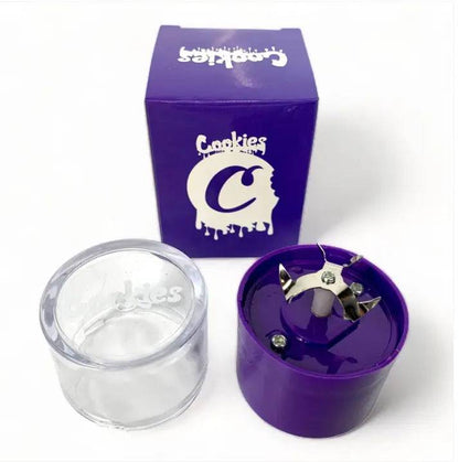 Certified Puffs electric herb grinder with automatic USB recharge, showing compact design and stainless steel grinding chamber.