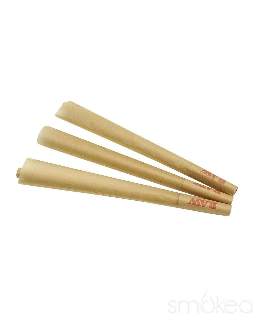 Certified Puffs Raw Classic Pre-rolled Cones 11/4 size box, three king-size cones ready for use, with natural raw paper appearance.